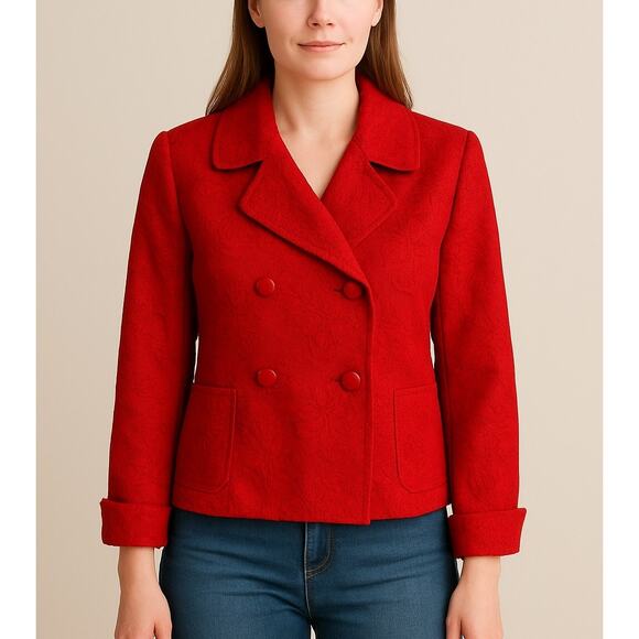 Talbots Brocade Double Breasted Jacket Red - Picture 1 of 8